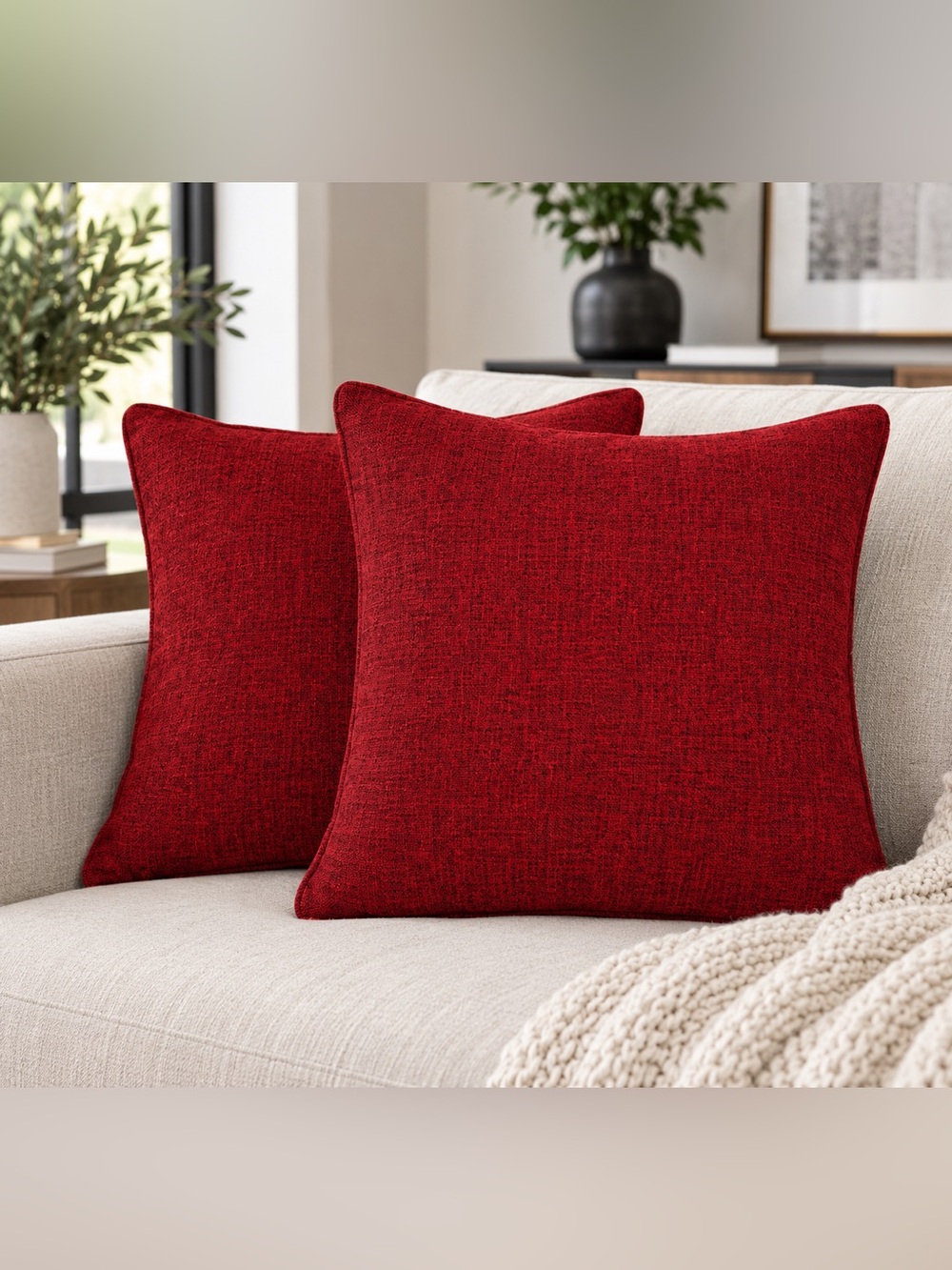 HPUK Throw Pillow Covers 18x18, Set of 2, Red Solid Couch Pillow Covers